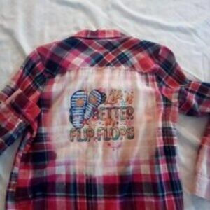 Bleached flannels!! red pink plaid upcycled cozy beach flipflop shirt